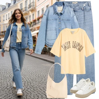 Culotte Outfit s Světle modrá/Modrá Baggy Džíny/Dad Džíny/Džíny Culottes/Džíny Volného Střihu/Mom Jean/Džín s Širokou Nohavicí Bonprix "Letní outfity"