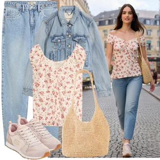 Elegantní Outfit s Béžová/Hnědá Košíková taška/Pletená taška/Pletená Taška/Prošívaná taška Bonprix "Outfit na léto"Look: Boho, Elegantní, Skromné