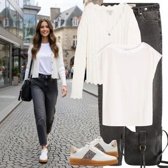 Outfit s Světle šedá/Tmavě šedá/Šedá/Černá Baggy Džíny/Zkrácené Džíny/Dad Džíny/Girlfriend Džíny/Džíny Volného Střihu/Mom Jean/Formální Košile/Kožená bunda/Zužující se Džíny/Kožená Pánská Bund Bonprix "Letní outfity"