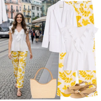 Outfit s Bílá Oblek Bavlněný Sako/Boyfriend Sako/Kožená bunda pro muže/Elegantní Sako/Oversize Sako/Kožená Pánská Bund/Kordové Sako Bonprix "Tenue pour l'été"