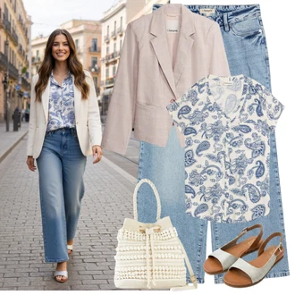 Culotte Outfit s Světle modrá/Modrá Baggy Džíny/Dad Džíny/Džíny Culottes/Džíny Volného Střihu/Džín s Širokou Nohavicí Bonprix "Letní Outfit"