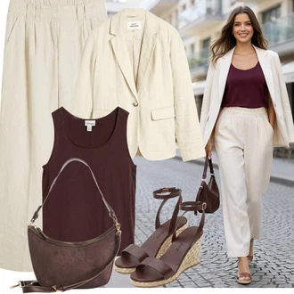 Outfit s Béžová/Khaki Oblek Boyfriend Sako/Kordové Sako/Bavlněný Sako/Oversize Sako/Kožená Pánská Bund Bonprix "Outfit na léto"