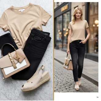 Elegantní Outfit s Hnědá/Béžová Espadrilka s klínovým podpatkem/Espadrille pantofle/Espadrilka na Podpatku/Espadrille sandál/Klínový Sandál Barbour "Stylový vzhled pro volný čas"Look: Italský, Cool, Chytrý příležitostný, Španělské, Krásný, Elegantní, Francouzské, Ležérní