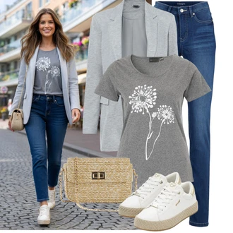 Outfit s Bílá/Béžová/Hnědá/Krémová Plátěná Teniska/Kožené Tenisky/Nízká Teniska/Teniska na platformě/Úzká Teniska/Teniska s dírkovaným vzorem/Teniska se Třpytkami/Teniska teddy/Letní Tenisky Bonprix "Outfity na každý den"