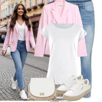 Outfit s Bílá/Béžová/Hnědá/Krémová Plátěná Teniska/Kožené Tenisky/Nízká Teniska/Teniska na platformě/Úzká Teniska/Teniska s dírkovaným vzorem/Teniska se Třpytkami/Teniska teddy/Letní Tenisky Bonprix "Outfity na každý den"