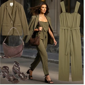 Outfit s Khaki/Tmavě zelená Oblek Kordové Sako/Boyfriend Sako/Oversize Sako/Kožená Pánská Bund/Bavlněný Sako/Kožená bunda/Kožená bunda pro muže/Cargo Sako/Krátké Sako Bonprix "Outfit na léto"