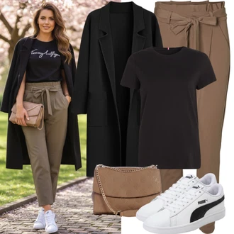 Posilování Outfit s Černá/Tmavě šedá Roláková Košile JdY "Jaré oblečení"Look: Posilování