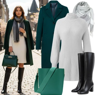 Egirl outfit mit Krem/Bela/Črna Zimska Pletena Obleka/Dolga pletena Obleka rue paris "Modni zimski outfit"Look: Mehko, Egirl, Prevelik