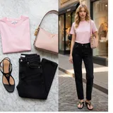 Črna S pasom Široke Kavbojke outfiti za dame image