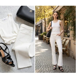 outfit mit Krem/Bela Kavbojke z Razporkom/Kavbojka z Nizkim Pasom/Šiškata Kavbojka/Moška majica/Kavbojka z Nizkim Pasom answear.lab "Obleka za prosti čas"