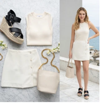 outfit mit Bela/Bež/Krem/Khaki Pisarniško krilo/Pencil krilo/Krilo do kolena/Moderno krilo/Volno krilo/usnjeno krilo/Koktajl krilo/Jakna iz imitacije usnja/Krilo za zavezovanje/Zimska Krila Luisa Spagnoli "Obleka za prosti čas"