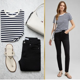 Elegantní Outfit s Krémová/Bílá/Béžová Sandál Dianette/Sandál S T Páskem Guess, Hnědá/Béžová/Bílá/Khaki Plážová Taška/Bagetová taška/Dopisová peněženka/Kosmetická Taštička/Taška na Macbook/Pásková taška/Taška do pasu/Taška pro diabetiky/Taška Pro Smartphone Tommy Jeans "Stylový vzhled pro volný čas"Look: 20 léta, Ležérní, Šik, Klasické, Elegantní, Glamourové, Premium, Trendový, Burleska, Cool, Old Money, Styl, Rak, S Mokrým Vzhledem, Retro, Skromné