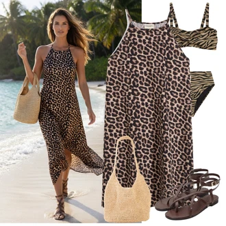 Elegantní Outfit s Béžová/Hnědá Košíková taška/Pletená taška/Pletená Taška/Prošívaná taška Bonprix "Letní Outfity"Look: Boho, Elegantní, Skromné