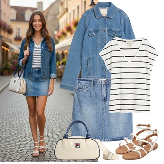 Krátká Outfit s Krémová/Bílá/Hnědá Pruhované Tričko Bonprix "Letní Outfit"