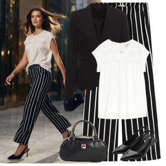 Se střapci Outfit s Béžová/Černá/Bílá/Krémová Culotte Kalhoty/Marlene Kalhoty/Mušelínové kalhoty/Palazzo Kalhoty/Kalhoty se Štěrbinou/Paperbag Kalhoty/Plisovaná Kalhoty/Plisovaná kalhoty/Široká Kalhoty Bonprix "Letní Outfit"