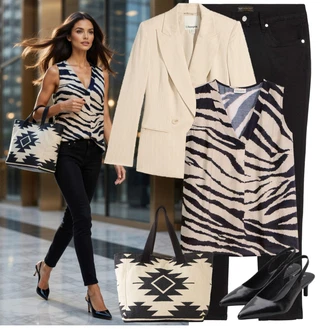 Pracovní Outfit s Šedá/Černá/Béžová/Krémová/Bílá Velká taška/Shopper taška/Taška Na Rameno/Látková taška/Plážová taška/Bavlněná taška/Krajová taška Bonprix "Letní Outfit"Look: Volný čas, Jízda na koni, Pracovní