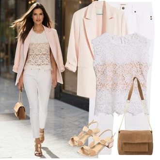 Outfit s Bílá/Krémová Kalhoty s 5 kapsami/Boyfriend Kalhoty/Tesařská kalhoty/Bavlněná Kalhoty/Úzká Kalhoty/Rovná Kalhoty/Twillová Kalhoty/Capri Džíny/Zkrácené Džíny/Dad Džíny/Pánské tričko/Mom Jean/Džíny Regular Fit/Formální Košile/Slim Fit Džíny/Rovná Džína/Zužující se Džíny/Kožená Pánská Bund Bonprix "Letní Outfity"