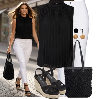 Outfit s Béžová/Černá/Růžová/Hnědá/Fialová Espadrilka s klínovým podpatkem/Espadrilka na Podpatku/Espadrille sandál Bonprix "Cool outfity na volný čas"