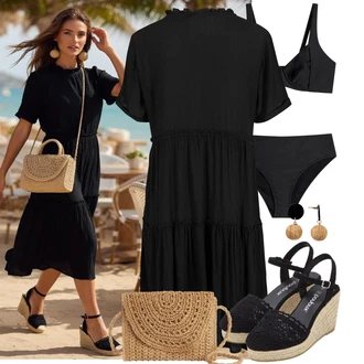 Outfit s Černá/Tmavě modrá/Fialová Espadrille pantofle/Espadrille sandál/Espadrilka s klínovým podpatkem/Espadrilka na Podpatku Bonprix "Cool outfity na volný čas"