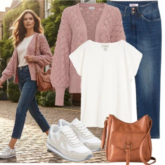 Sportovní Outfit s Bílá/Béžová/Krémová/Světle modrá Bota Kožené tenisky/Nízká Teniska/Úzká teniska/Letní tenisky/Vintage teniska Bonprix "Outfit na léto"Look: Moderní, Venkovní, Sportovní