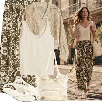 Outfit s Béžová/Bílá/Hnědá/Khaki Vlněný kardigán/Svetr boucle/Kašmírový kardigán/Bavlněný svetr/Svetr s podšívkou/Kardigán s kulatým výstřihem/Krátký svetr/Letní svetr/Vintage svetr/Kardigán s výstřihem do V Bonprix "Outfit na léto" Outfit s Béžová/Bílá/Hnědá/Khaki Vlněný kardigán/Svetr boucle/Kašmírový kardigán/Bavlněný svetr/Svetr s podšívkou/Kardigán s kulatým výstřihem/Krátký svetr/Letní svetr/Vintage svetr/Kardigán s výstřihem do V Bonprix "Outfit na léto"