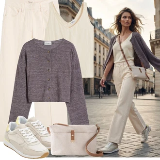 Sportovní Outfit s Béžová/Khaki/Hnědá Bota Kožené tenisky/Nízká Teniska/Úzká teniska/Teniska teddy/Letní tenisky/Vintage teniska Bonprix "Outfit na léto"Look: Retro, Styl, Ležérní, Venkovní, Safari, Sportovní