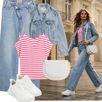 Outfit s Světle Modrá/Modrá Baggy Džíny/Dad Džíny/Džíny Culottes/Džíny Volného Střihu/Mom Jean/Džín s Širokou Nohavicí Bonprix "Outfit na léto"