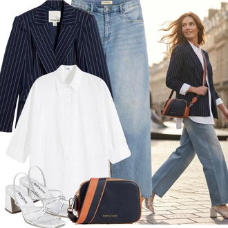 Outfit s Světle Modrá/Modrá Baggy Džíny/Dad Džíny/Džíny Culottes/Džíny Volného Střihu/Formální Košile/Kožená Pánská Bund/Džín s Širokou Nohavicí Bonprix "Outfit na léto"