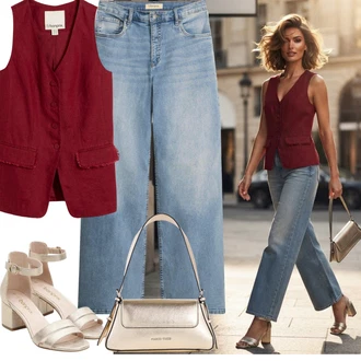 Outfit s Světle Modrá/Modrá Baggy Džíny/Dad Džíny/Džíny Culottes/Džíny Volného Střihu/Formální Košile/Kožená Pánská Bund/Džín s Širokou Nohavicí Bonprix "Outfit na léto"