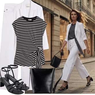 Outfit s Bílá Oblek Boyfriend Sako/Kožená bunda pro muže/Kordové Sako/Bavlněný Sako/Elegantní Sako/Oversize Sako/Kožená Pánská Bund Bonprix "Outfit na léto"