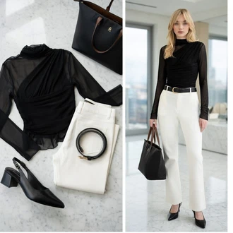 outfit mit Krem/Bela Kavbojke z Razporkom/Kavbojka z Nizkim Pasom/Šiškata Kavbojka/Moška majica/Kavbojka z Nizkim Pasom answear.lab "Obleka za prosti čas"