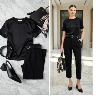 outfit mit Črna/Roza/Škrlatna Bluza s Kratkimi Rokavi/Svilena Bluza/Satenasta Bluza/Bluzasti Body/Poslovna Bluza/Vrh Bluze/Enobarvna Bluza Silvian Heach "Obleka za prosti čas"