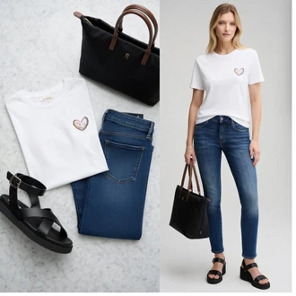 Outfits for chubby Lepo mit Roza/Krem/Bela/Rdeča/Zlati/Škrlatna Majica s potiskom/Lepa Majica/Grafična majica/Pletena majica/Majica s kratkimi rokavi/Casual Majica/Tiskana majica ps paul smith "Obleka za prosti čas"Look: Kolo, Lepo, Romantičen