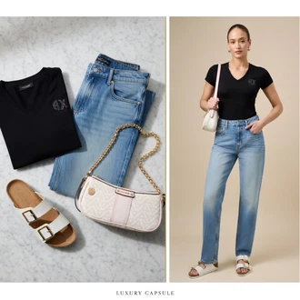 Denim outfits mit Črna/Roza Ovitek za majico/Lepa Majica/Pletena majica/Majica s kratkimi rokavi/Casual Majica/Majica/Kratka majica/Mrežasta majica/Klasična Dolžina Armani Exchange "Obleka za prosti čas"