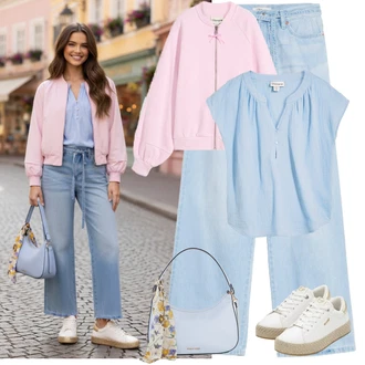 Sportovní Outfit s Bílá/Béžová/Hnědá/Krémová Bota Plátěná teniska/Kožené tenisky/Nízká Teniska/Teniska na platformě/Úzká teniska/Teniska s dírkovaným vzorem/Teniska se Třpytkami/Teniska teddy/Letní tenisky Bonprix "Letní Outfit"Look: Šik, Disko, Indoor, Moderní, Sportovní, Ležérní, Glamourové