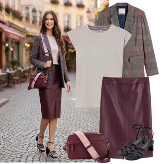 Klasický Outfit s Tmavě červená/Vínová/Hnědá/Červená/Fialová/Růžová Pánská taška/Taška/Klasická Taška Přes Rameno/Taška Přes Rameno/Malá Taška/Brašna/Sportovní Taška Přes Rameno Bonprix "Letní Outfit"