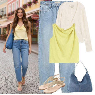 Outfit s Béžová/Hnědá/Růžová/Žlutá/Khaki/Bílá/Šedá/Zlatý Páskový Sandál/Sandál Dianette/Sandál S T Páskem Bonprix "Letní Outfit" Outfit s Béžová/Hnědá/Růžová/Žlutá/Khaki/Bílá/Šedá/Zlatý Páskový Sandál/Sandál Dianette/Sandál S T Páskem Bonprix "Letní Outfit"