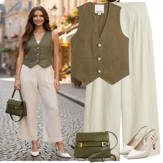 Klasický Outfit s Tmavě zelená/Khaki Bonprix "Letní Outfit"