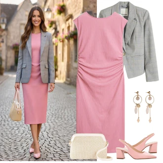 so sponou Outfit s Šedá/Světle modrá/Béžová Boyfriend Sako/Neformální Sako/Kostkované Sako/Kožená bunda pro muže/Oversize Sako/Krátké Sako/Kožená Pánská Bund/Kožená bunda Bonprix "Letní Outfity"