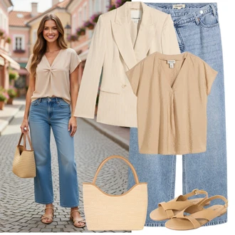 Outfit s Světle Modrá/Modrá Baggy Džíny/Dad Džíny/Džíny Culottes/Džíny Volného Střihu/Mom Jean/Džín s Širokou Nohavicí Bonprix "Letní Outfit"