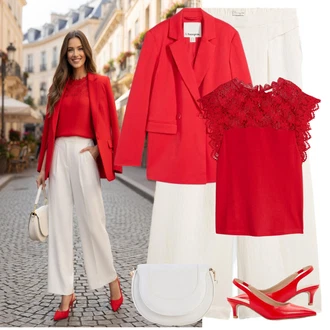 Klasický Outfit s Červená Dvojřadový Sako/Kožená bunda/Boyfriend Sako/Kožená bunda pro muže/Oversize Sako/Kožená Pánská Bund Bonprix "Letní Outfit"