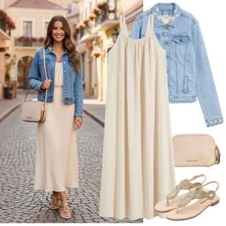 Outfit s Béžová/Hnědá/Růžová/Žlutá/Khaki/Bílá/Šedá/Zlatý Páskový Sandál/Sandál Dianette/Sandál S T Páskem Bonprix "Letní Outfit" Outfit s Béžová/Hnědá/Růžová/Žlutá/Khaki/Bílá/Šedá/Zlatý Páskový Sandál/Sandál Dianette/Sandál S T Páskem Bonprix "Letní Outfit"
