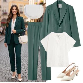 Outfit s Zelená/Tyrkysový Boyfriend Sako/Business Oblek/Kožená bunda pro muže/Elegantní Sako/Volnočasový Oblek/Oversize Sako/Kožená Pánská Bund Bonprix "Letní Outfit"