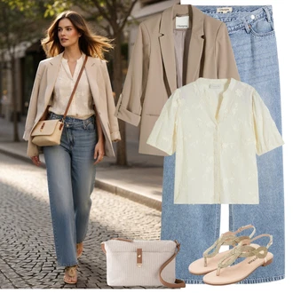Outfit s Krémová/Bílá/Žlutá/Fialová/Šedá/Khaki Halenka Dětská hračka/Mušelínová košile/Košilová Blůza/Havajská košile Bonprix "Letní Outfit"