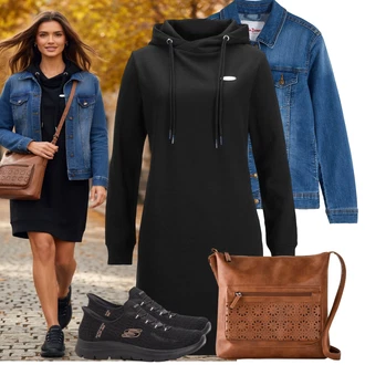 Sportovní Outfit s Černá Volnočasová Bota/Textilní Bota/Pohodlná Bota/Šněrovací Bota/Šněrovací Bota/Úzká teniska/Letní tenisky/Bota Na Pěší Turistiku Bonprix "Jedinečný volnočasový outfit"Look: Venkovní, Sportovní, Elegantní, Pracovní oděvy
