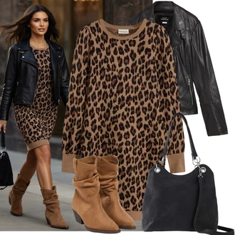 Outfit s Černá/Šedá Motorkářské Bund/Bunda z Umělé Kůže/Kožené Bund Bonprix "Trendový podzimní outfit"