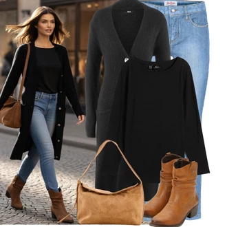 Outfit s Béžová/Hnědá Bagetová Taška/Velká Taška/Taška/Látková Taška/Taška Přes Rameno/Shopper Taška/Sportovní Taška Přes Rameno Bonprix "Podzimní trendy outfit"