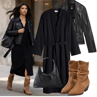 Outfit s Černá/Šedá Motorkářské Bund/Bunda z Umělé Kůže/Kožené Bund Bonprix "Podzimní trendy outfit"