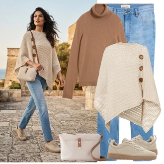 Outfit s Béžová/Hnědá/Khaki Kožené tenisky/Nízká Teniska/Úzká teniska/Teniska teddy/Letní tenisky Bonprix "Stylový Ležérní Outfit"