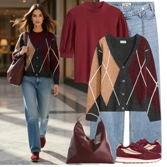 Outfit s Světle Modrá/Modrá Baggy Džíny/Dad Džíny/Džíny Culottes/Džíny Volného Střihu/Mom Jean/Džín s Širokou Nohavicí Bonprix "Podzimní vzhled"